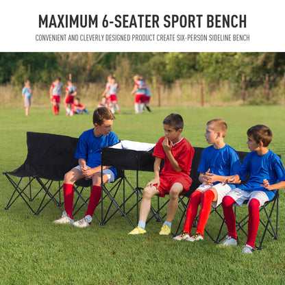 Outsunny 6 Seat Folding Sports Bench Portable Sports Team Bench Spectator Chair with Cooler Bag and Carrying Bag for Outdoor Picnic Camping - Black 