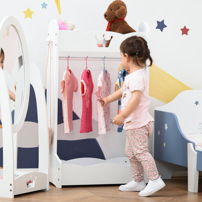 HOMCOM Kids Clothes Rail Wooden Hanging Rack with Storage Shelves Children Garment Freestanding Wardrobe for 3-8 Years Toddler, White 