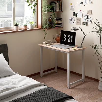 HOMCOM Computer Desk, Writing Table, 100 x 60 x 76cm Workstation for Home Office, Study with Metal Frame, Simple Assembly, White 