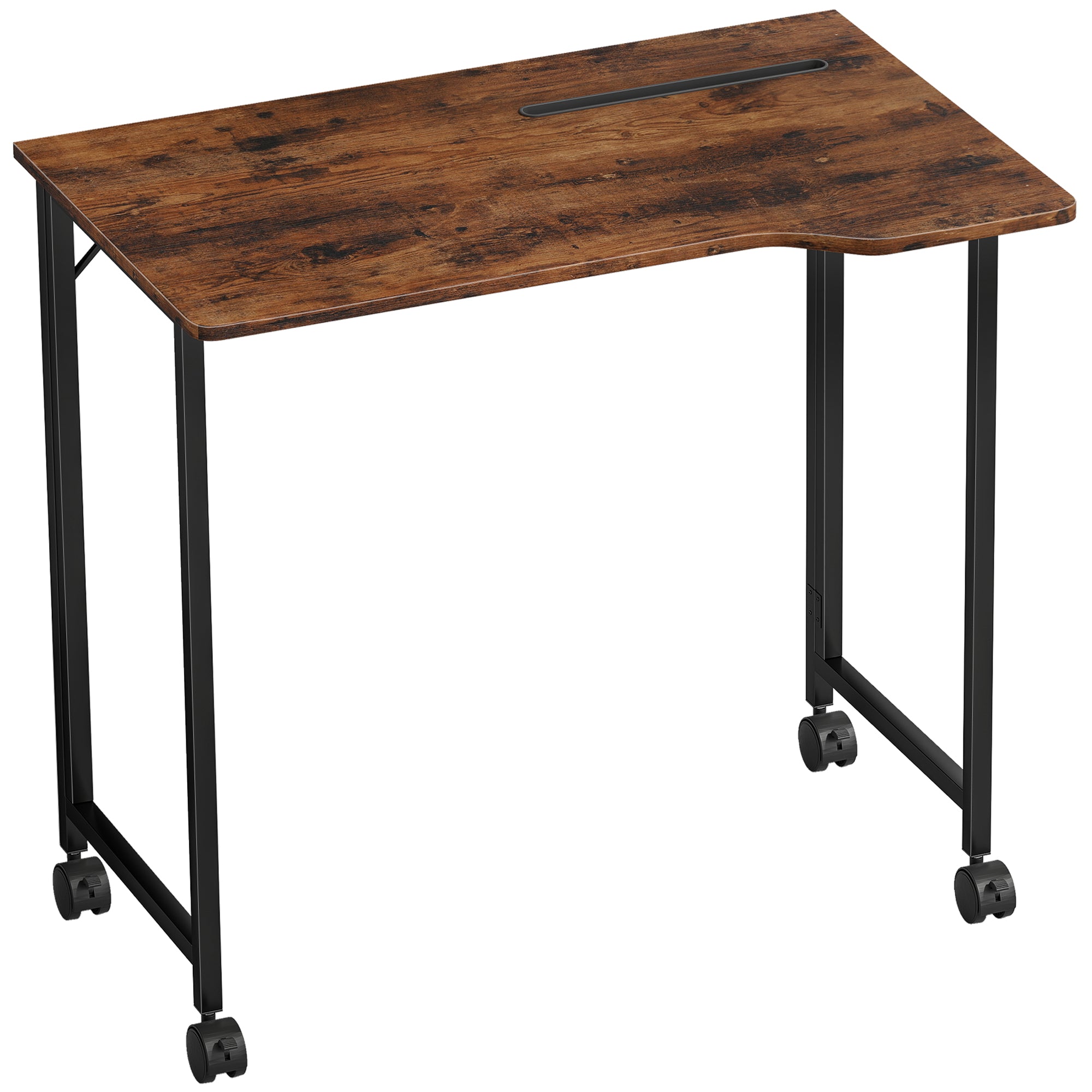 HOMCOM Folding Small Desk on Wheels - Rustic Brown 