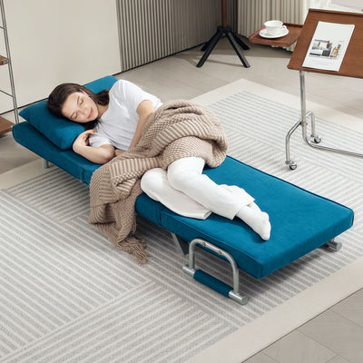 HOMCOM 4-in-1 Faux Suede Chair Bed - Blue 