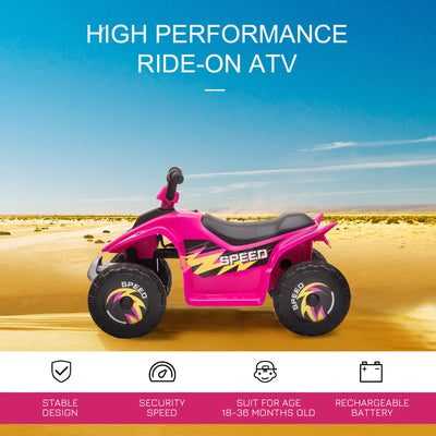 HOMCOM 6V Kids Electric Ride on Car ATV Toy Quad Bike Four Big Wheels w/ Forward Reverse Functions Toddlers for 18-36 Months Old 