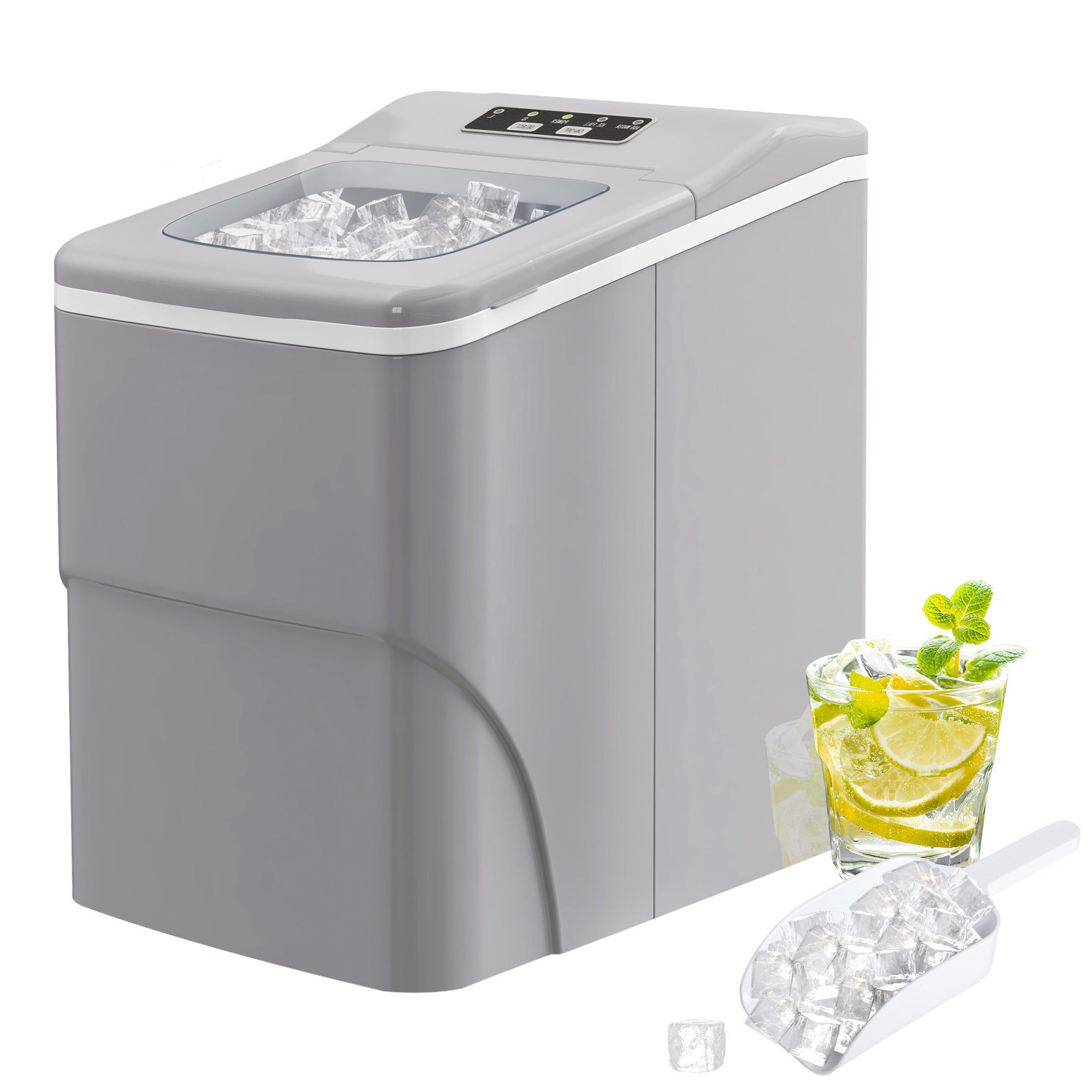 HOMCOM 12kg Countertop Ice Cube Machine, with Scoop - Silver-Tone 