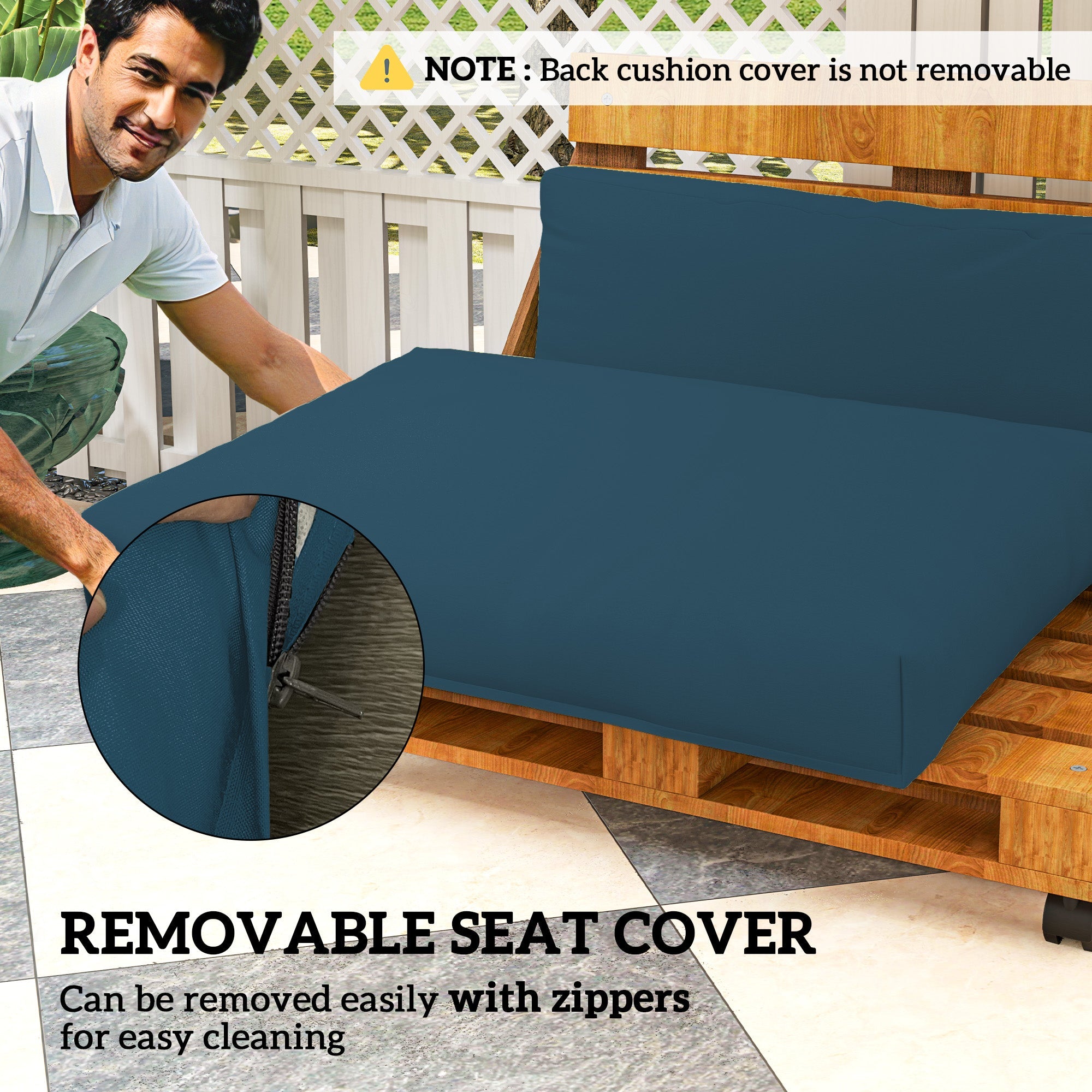 Outsunny 2 Seater Pallet Furniture Cushions Pallet Cushions, UPF20+ 220gsm Fabric, 20 cm Thick Outdoor Seat Pads, Navy Blue 