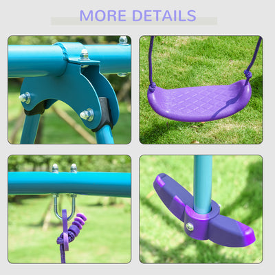 Outsunny Height Adjustable Metal Swing Set with Glider, Two Swing Seats and Adjustable Height, Outdoor Heavy Duty A-Frame 