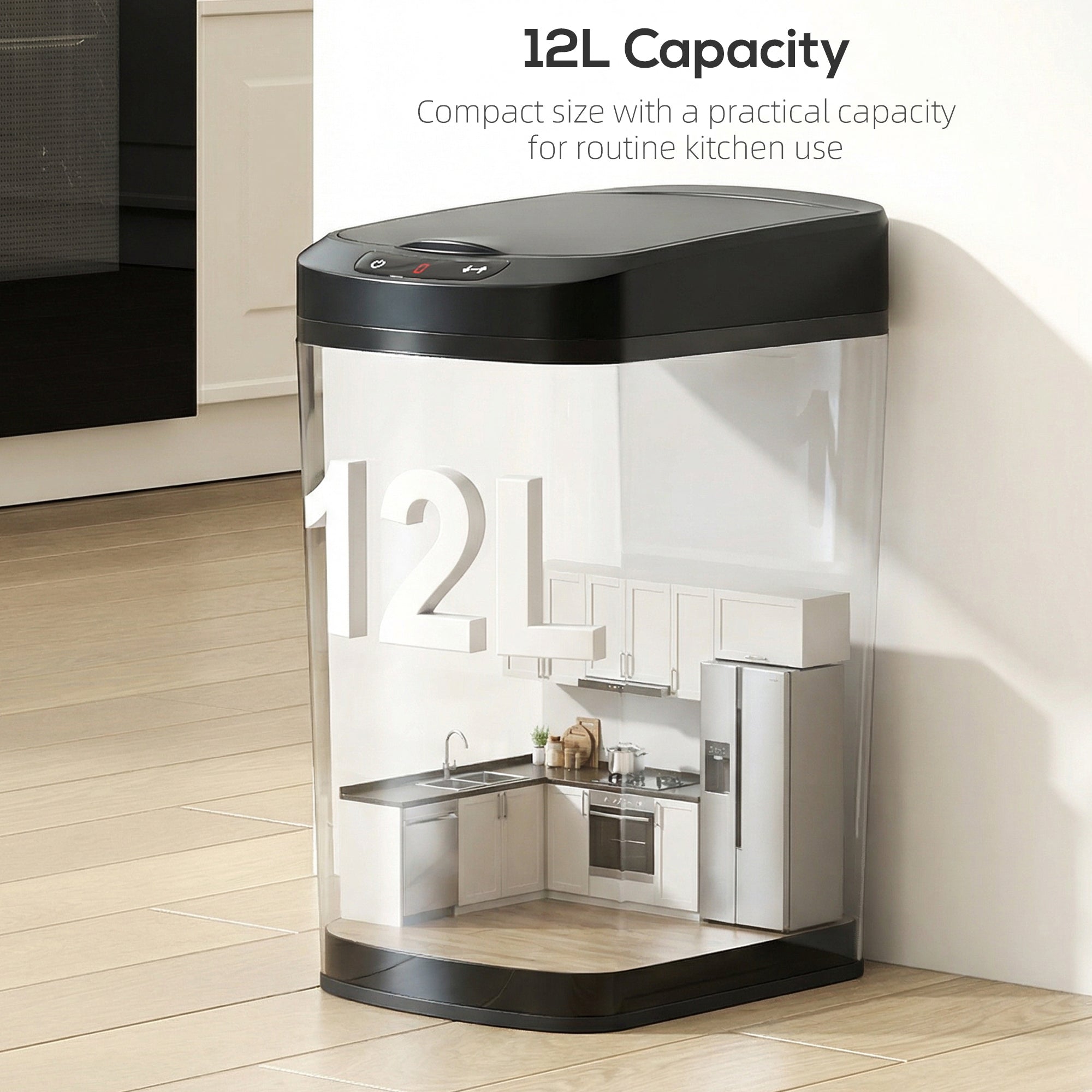 HOMCOM 12L Sensor Bin, Automatic Touchless Motion Sensor Kitchen Bin with Fingerprint Resistant Stainless Steel, Black 