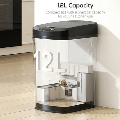 HOMCOM 12L Sensor Bin, Automatic Touchless Motion Sensor Kitchen Bin with Fingerprint Resistant Stainless Steel, Black 