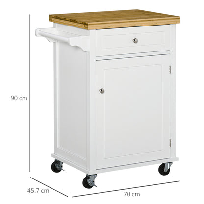 HOMCOM Kitchen Cart Storage Trolley Wooden Cabinet with Drawer Cupboard Towel Rail White 