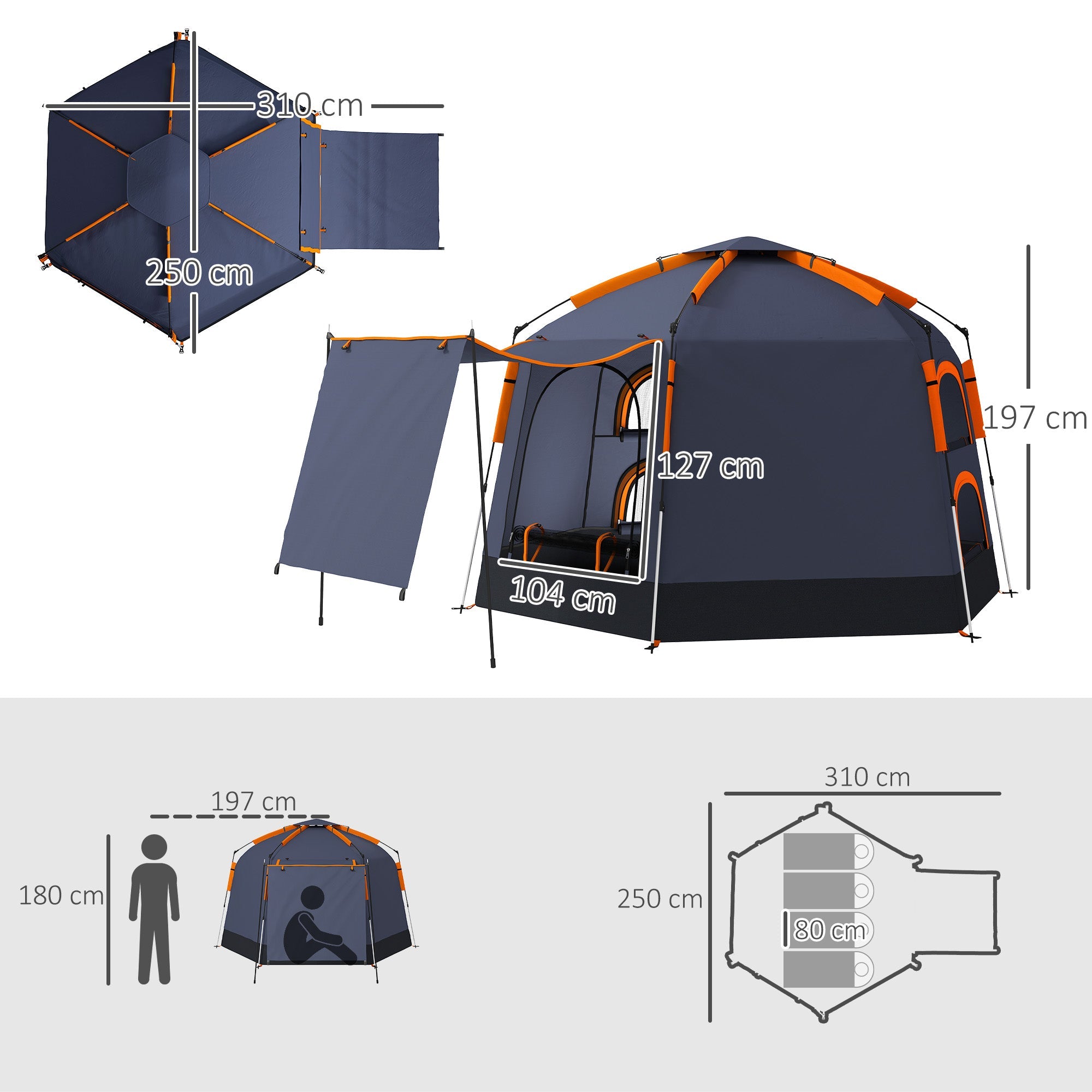 Outsunny Automatic Pop Up Camping Tent, Instant Setup 2-4 Man Tent with Mesh Windows, Waterproof & UV Protection Portable Dome Tent with Carrying Bag for Camping, Hiking, Backpacking, Dark Grey 