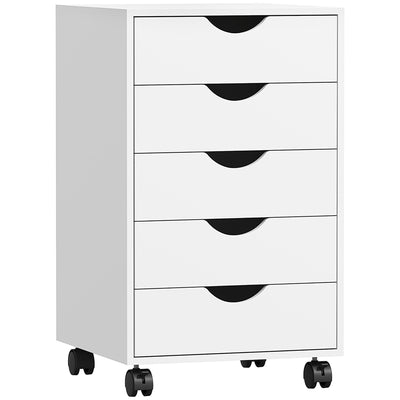 HOMCOM 5 Drawer Mobile Filing Cabinet, Vertical File Cabinet, Modern Rolling Office Storage Organizer Cupboard, White 