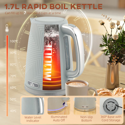 HOMCOM Modern Kettle and Toaster Set - Grey 