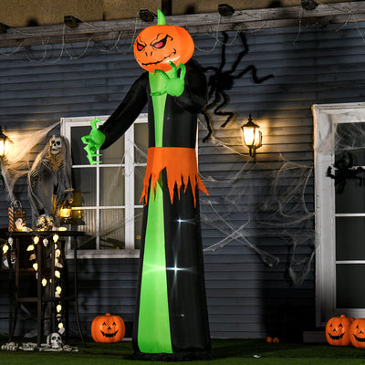 HOMCOM 9FT Inflatable Halloween Pumpkin Ghost with Build in LED,  Outdoor Lighted Blow Up Inflatables for Party Indoor, Garden, Lawn 