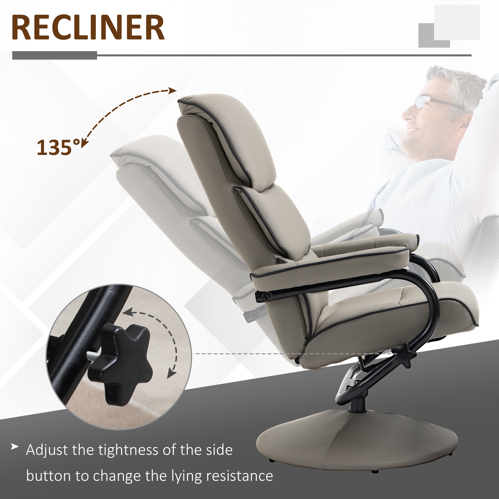HOMCOM Recliner Chair with Ottoman 360\'c2\'b0 Swivel Faux Leather High Back Armchair w/ Footrest Stool for Home Office