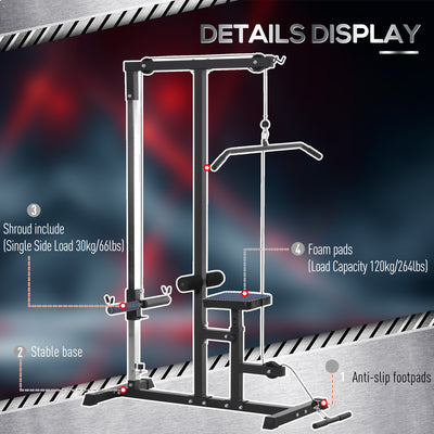 HOMCOM Exercise Pulley Machine Power Tower with Adjustable Seat Cable Positions 