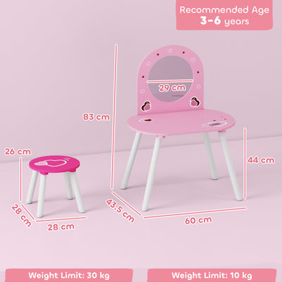 AIYAPLAY Kids Dressing Table with Mirror and Stool, Girls Vanity Set for Kids Room, Bedroom, Nursery, for Ages 3–6 Years, Pink 