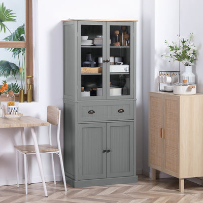 HOMCOM 180cm Tall Kitchen Pantry Cupboard, Freestanding Storage Cabinet with 5 Tier, Adjustable Shelves,  Drawer, Grey 