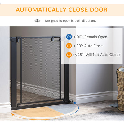 PawHut Dog Safety Gate, for Hallways, Staircases, Doors w/ Automatic Closing Door - Black 