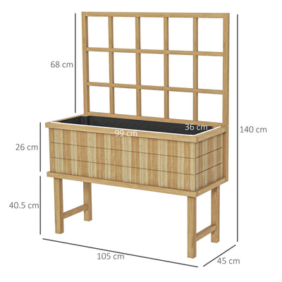 Outsunny 45 x 105cm Wooden Garden Planter, with Trellis - Natural 