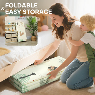 AIYAPLAY Baby Play Mat, Double Sideded Foldable Kids Crawling Mat, Reversible & Waterproof, Animal 