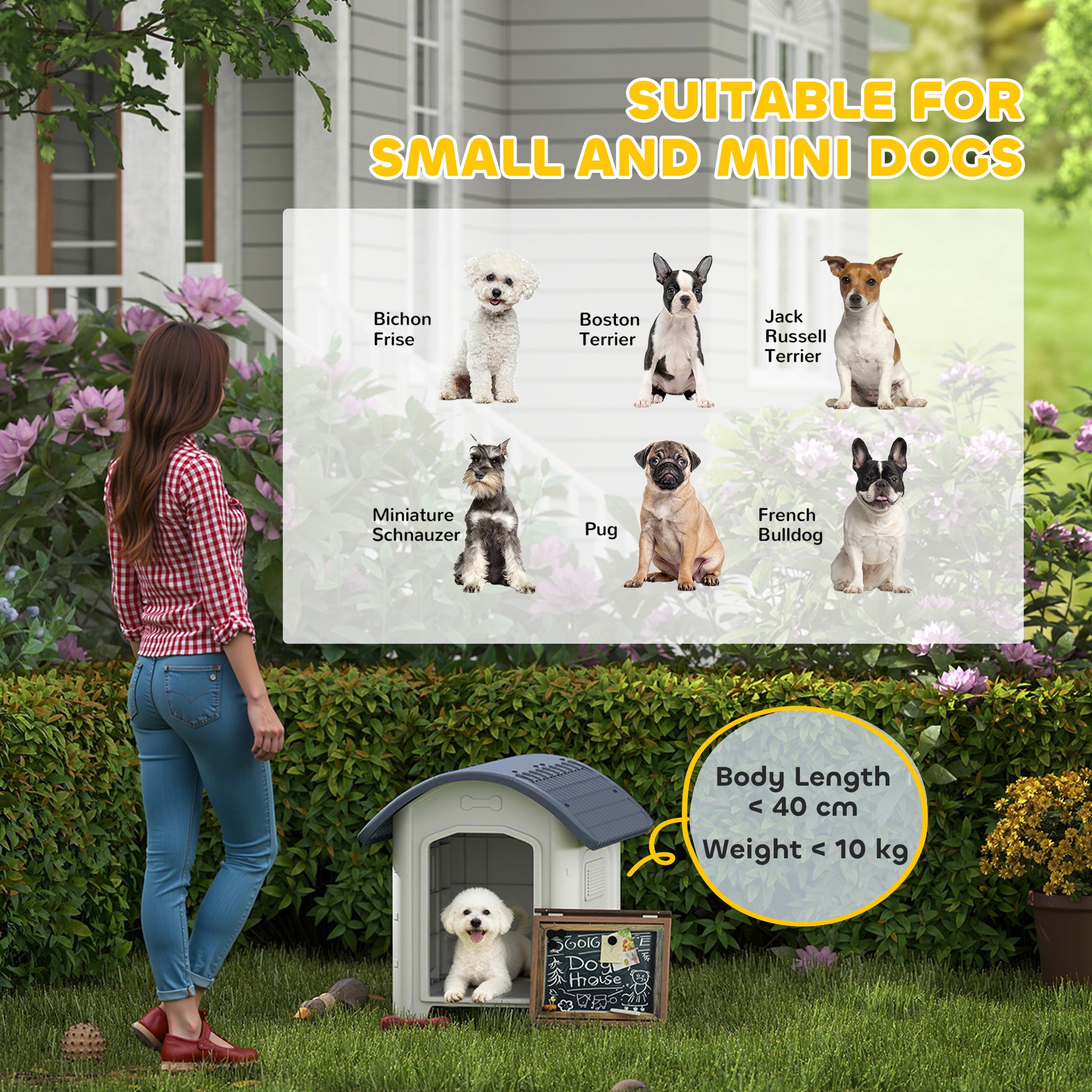 PawHut Outdoor Dog Kennel, Plastic Dog House with Removable Floor, Waterproof Roof, Raised Floor, 71 x 60 x 63 cm 