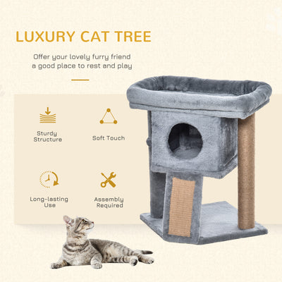 PawHut Cat Tree Tower for Indoor Cats Cat Scratching Post Climbing Activity Centre w/Jute Scratching Pad, Toy Ball, Cat House - Grey 