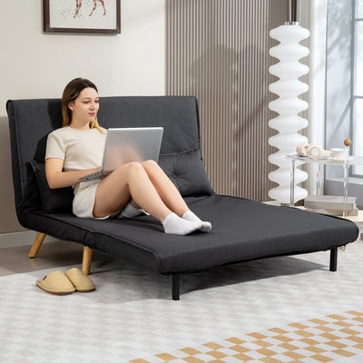 HOMCOM Two-Seater Linen-Look Sofa Bed - Charcoal Grey 