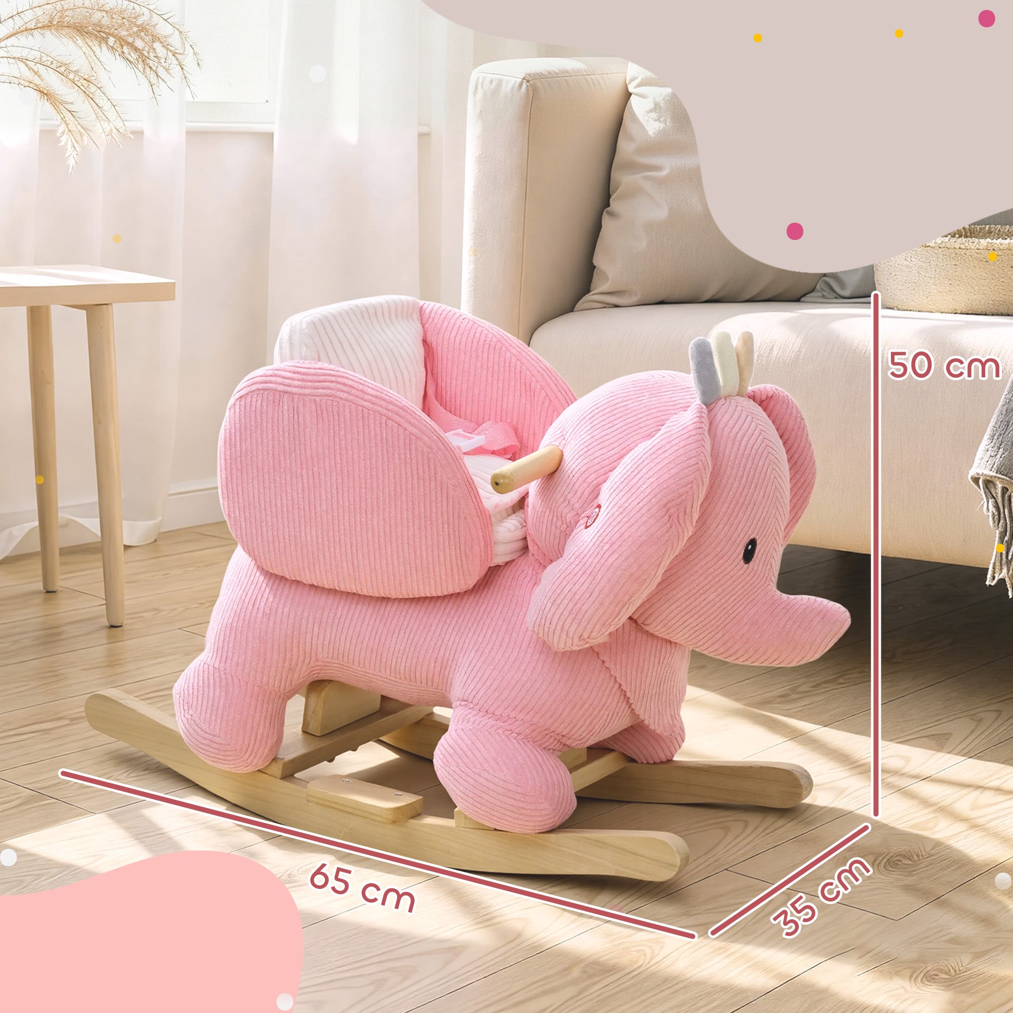 AIYAPLAY Kids Rocking Horse, Baby Ride on Elephant Rocker with Safety Belt and Sound for Toddlers 18 to 36 Months, Pink 