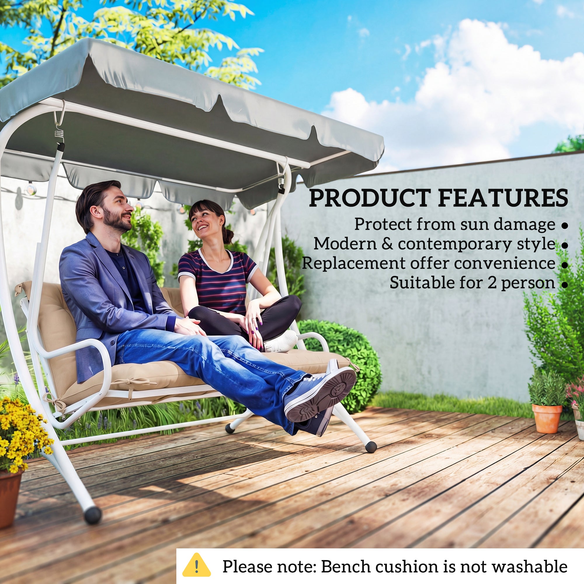 Outsunny Garden Bench Cushion, 2 Seater Swing Chair Cushion, Seat Pad with Ties for Indoor and Outdoor Use, 110 x 120 cm 