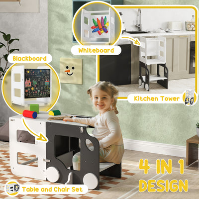 AIYAPLAY Toddler Step Stool, 4 in 1 Standing Tower, Foldable Toddler Step with Safety Rail, for Kitchen, Bathroom, Grey 