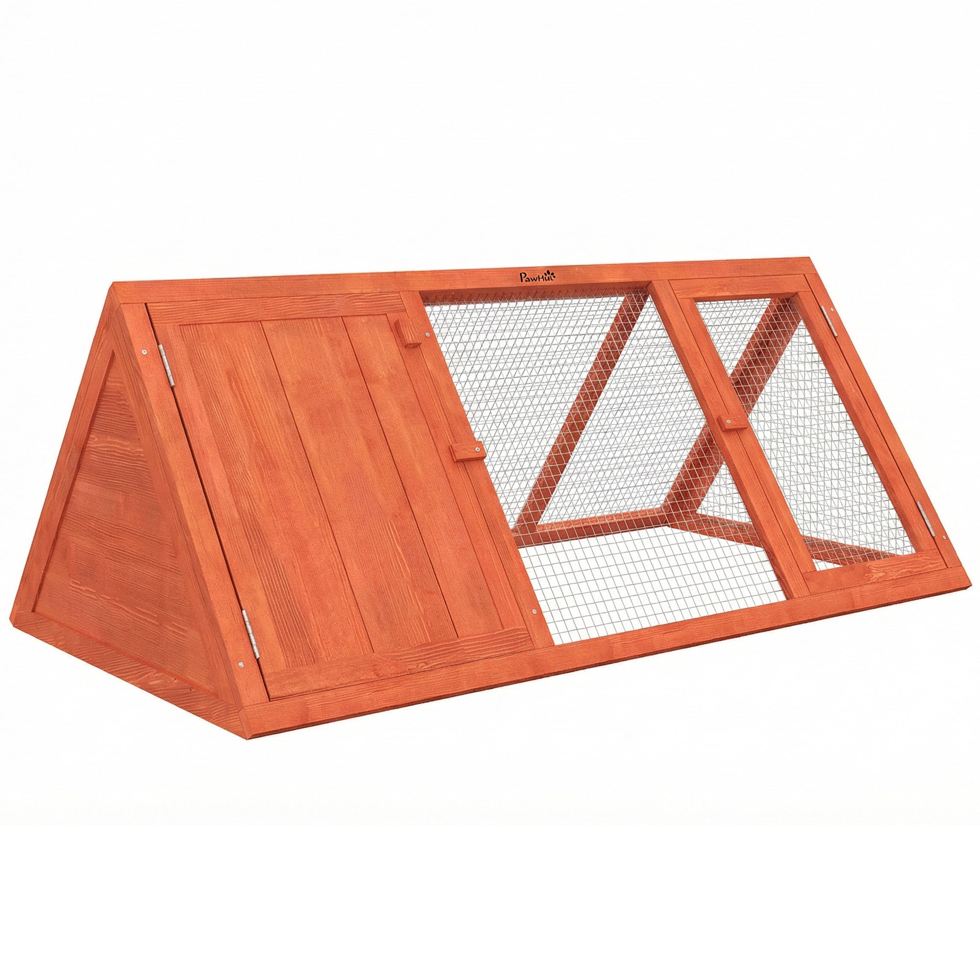 PawHut Rabbit Hutch, Wooden Guinea Pig Hutch with Run and Doors, Outdoor Triangle Bunny House for Rabbits,Duck and Chicken 