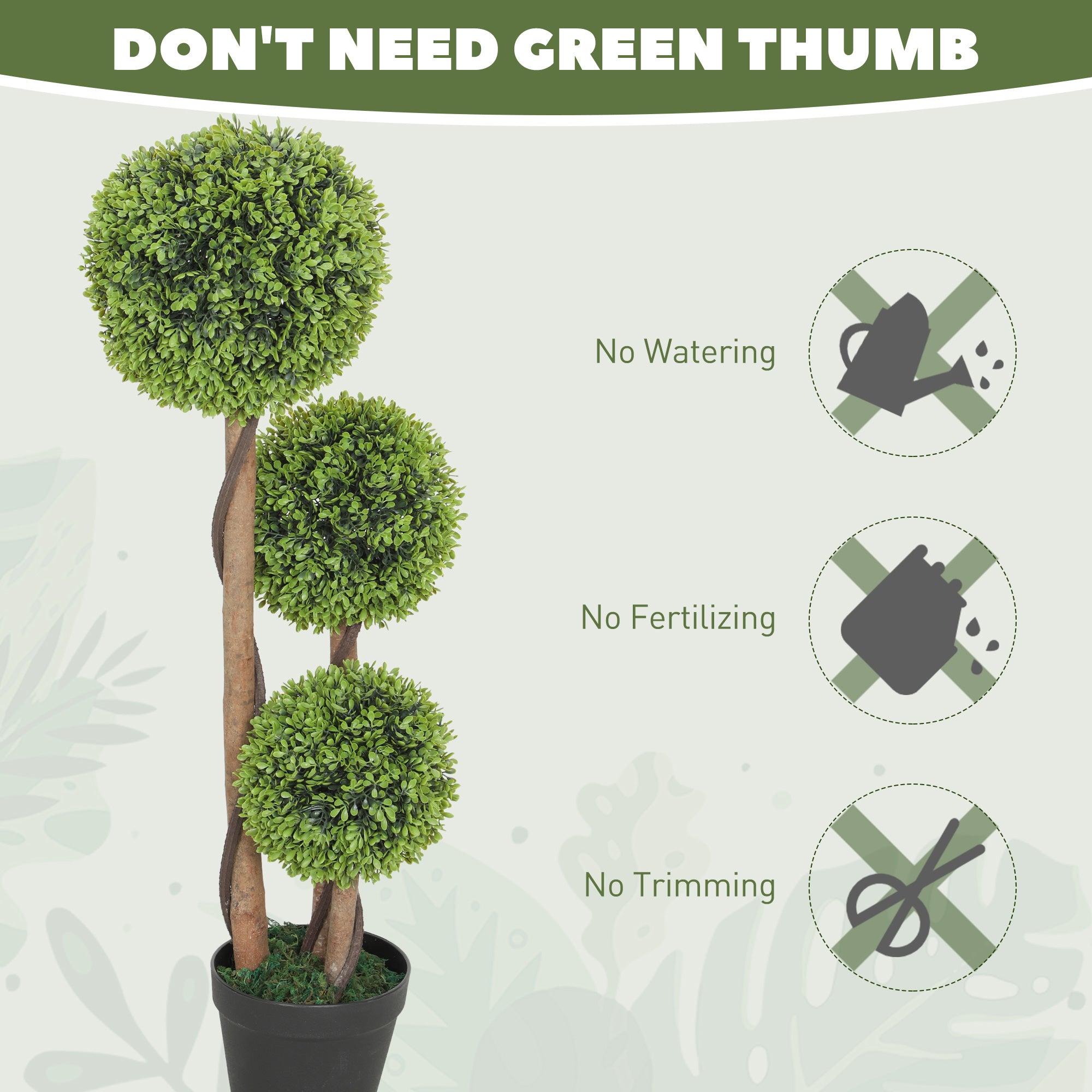 HOMCOM Decorative Artificial Trees Boxwood Ball Topiary Trees Set of 2 in Pot, Fake Plants for Home Indoor Outdoor Decor 