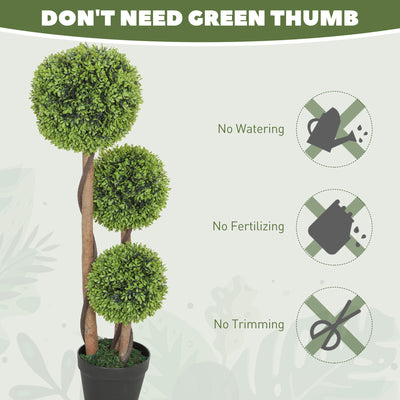 HOMCOM Decorative Artificial Trees Boxwood Ball Topiary Trees Set of 2 in Pot, Fake Plants for Home Indoor Outdoor Decor 