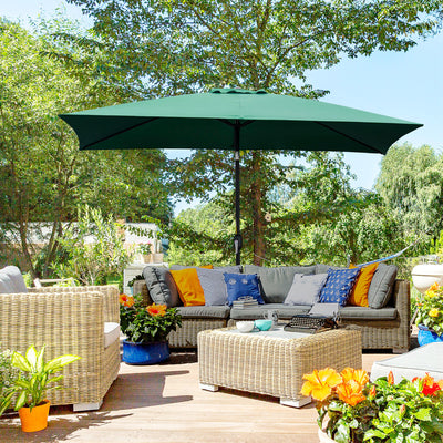 Outsunny 3x2m Patio Parasol Garden Umbrellas Canopy with Aluminum Tilt Crank Rectangular Sun Shade Steel, Green 