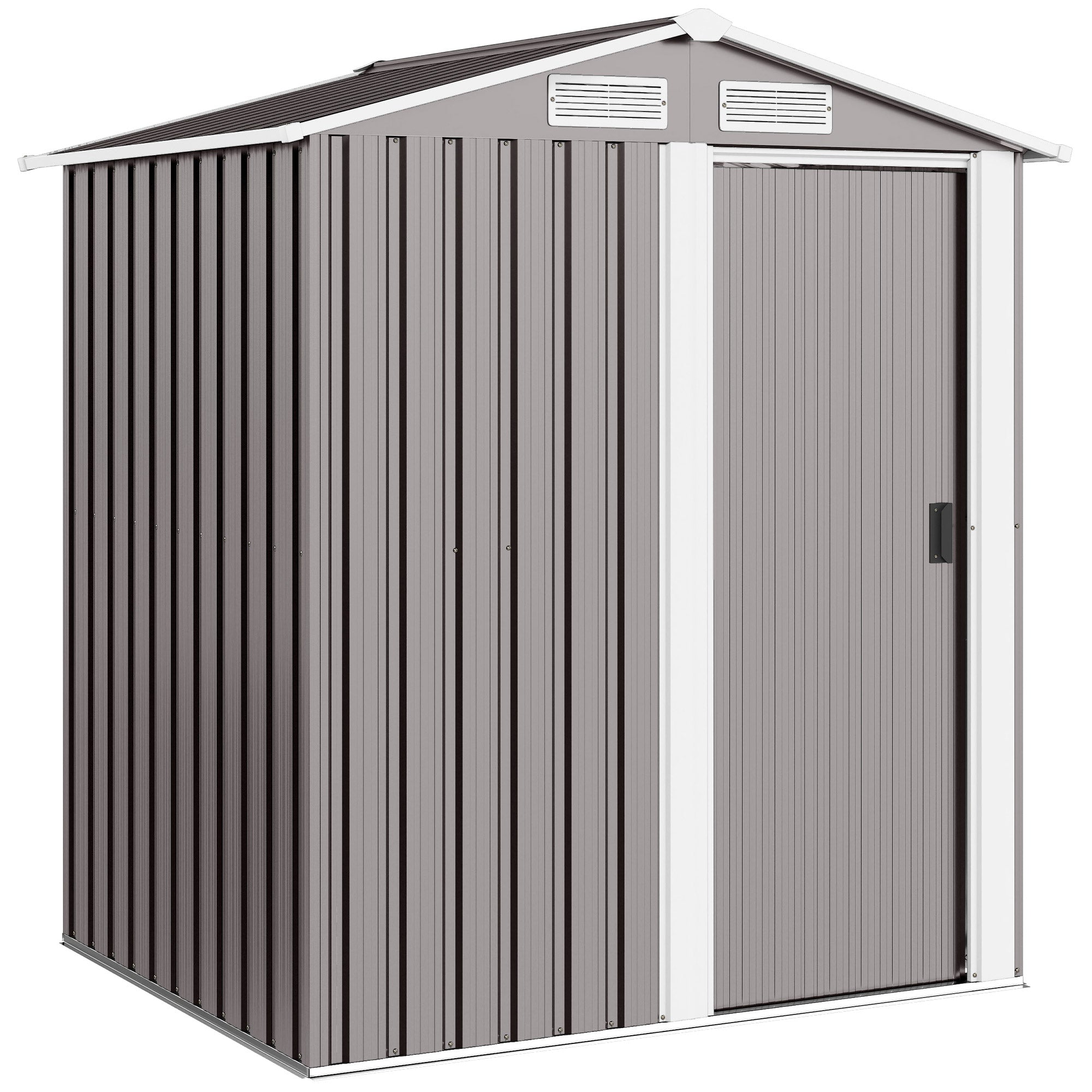 Outsunny Garden Metal Tool Storage Shed with Sliding Door, Sloped Roof and Foundation Kit, 152 x 132 x 188cm, Grey 