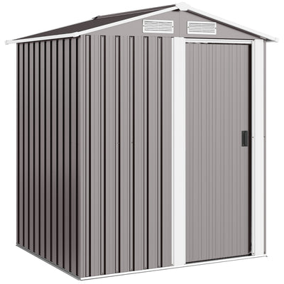 Outsunny Garden Metal Tool Storage Shed with Sliding Door, Sloped Roof and Foundation Kit, 152 x 132 x 188cm, Grey 