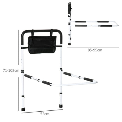 HOMCOM Safety Bed Rail, Height Adjustable Bed Assist Rail with Storage Pocket, Grab Bar for Disabled and Senior, White 