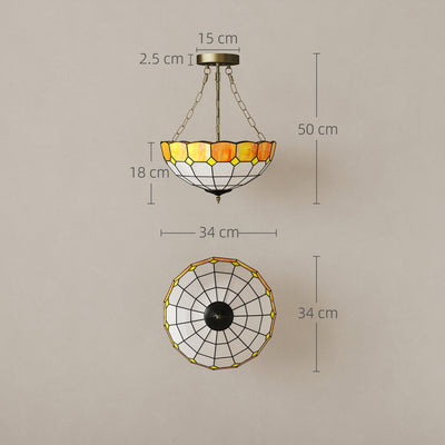 HOMCOM Tiffany Style Ceiling Light, Vintage Chandelier with 3 E27 Sockets, Semi Flush Mount for Living Room, Bulbs Not Included 