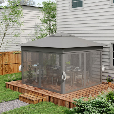 Outsunny 3 x 3(m) Pop Up Gazebo Party Tent with Solar-Powered LED Lights, Adjustable Event Shelter with Netting, Grey 