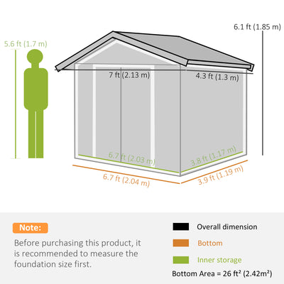Outsunny 7 x 4ft Metal Garden Shed, Outdoor Storage Tool House with Ventilation Slots, Foundation Kit and Lockable Double Doors, Green 