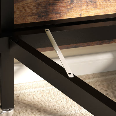 HOMCOM Six-Seater Drop-Leaf Dining Table, with Wheels - Brown Wood-Effect 