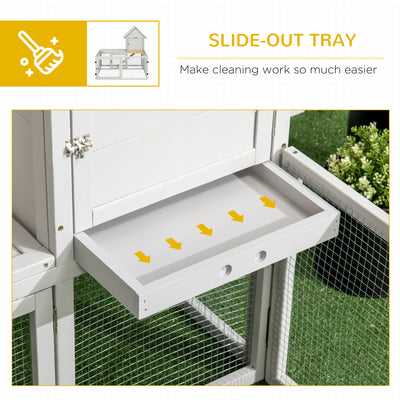 PawHut Indoor Rabbit Hutch, Guinea Pig Cage, with Slide-Out Tray, Large Fenced Area - Light Grey 