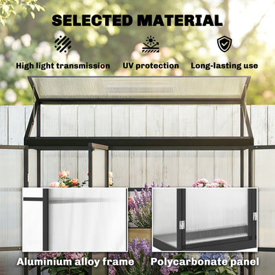 Outsunny Polycarbonate Greenhouse with 3 Hinged Doors, Top Vent, Lean-to Green House, Walk-in Greenhouse, 6 x 1.5ft, Black 