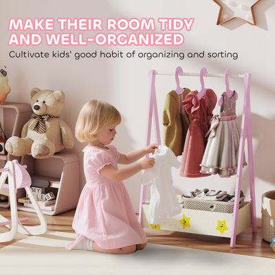 AIYAPLAY Baby Clothing Rack with Hangers, Storage Shelf for Bedroom, Star Theme, for Ages 3-6, Pink 