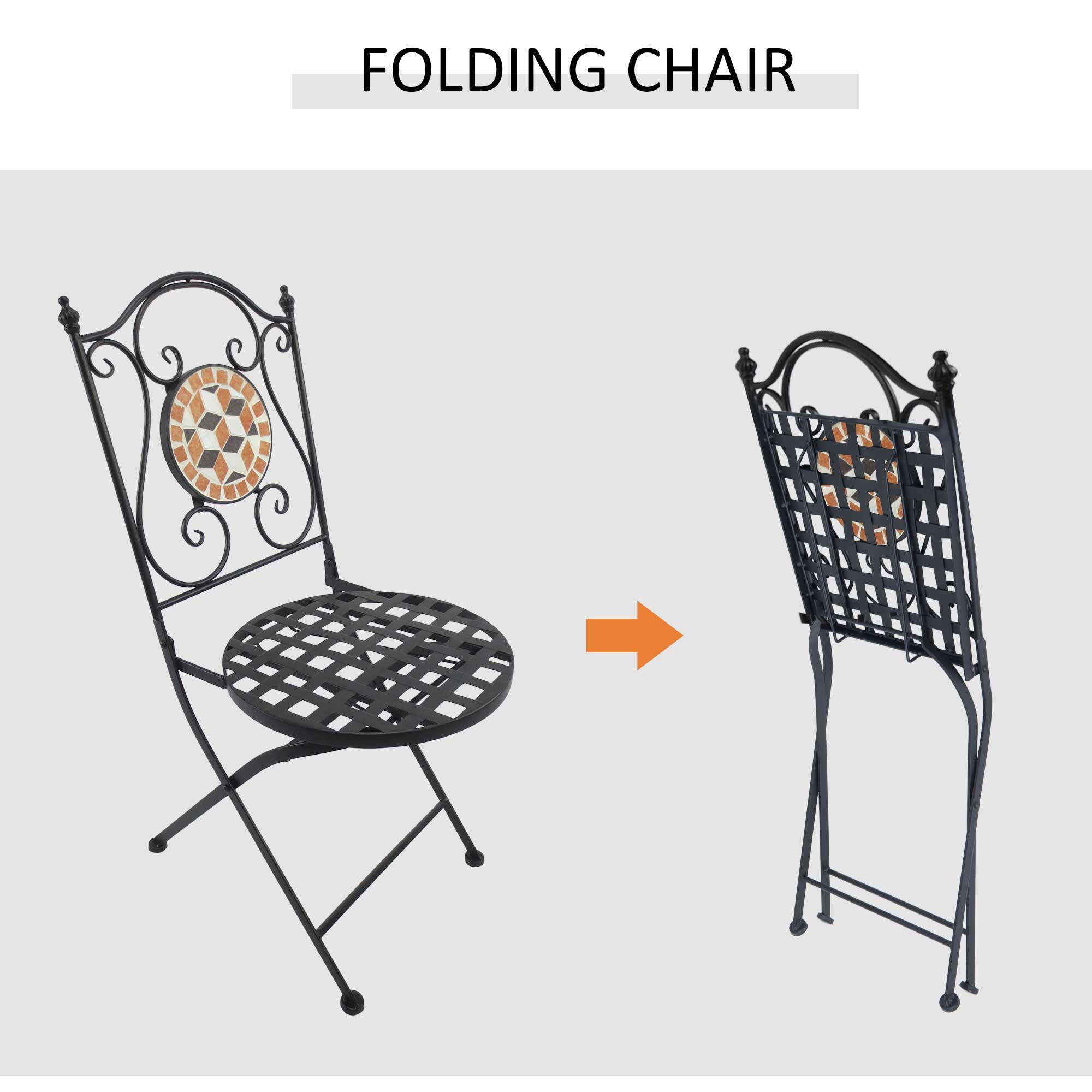 Outsunny 3 PCs Garden Mosaic Bistro Set Outdoor Patio 2 Folding Chairs & 1 Round Table  Outdoor Furniture Vintage 