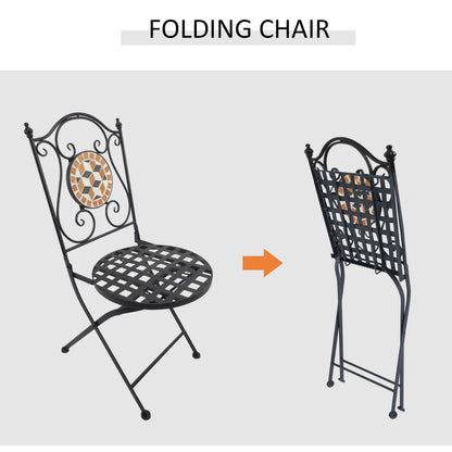 Outsunny 3 PCs Garden Mosaic Bistro Set Outdoor Patio 2 Folding Chairs & 1 Round Table  Outdoor Furniture Vintage 