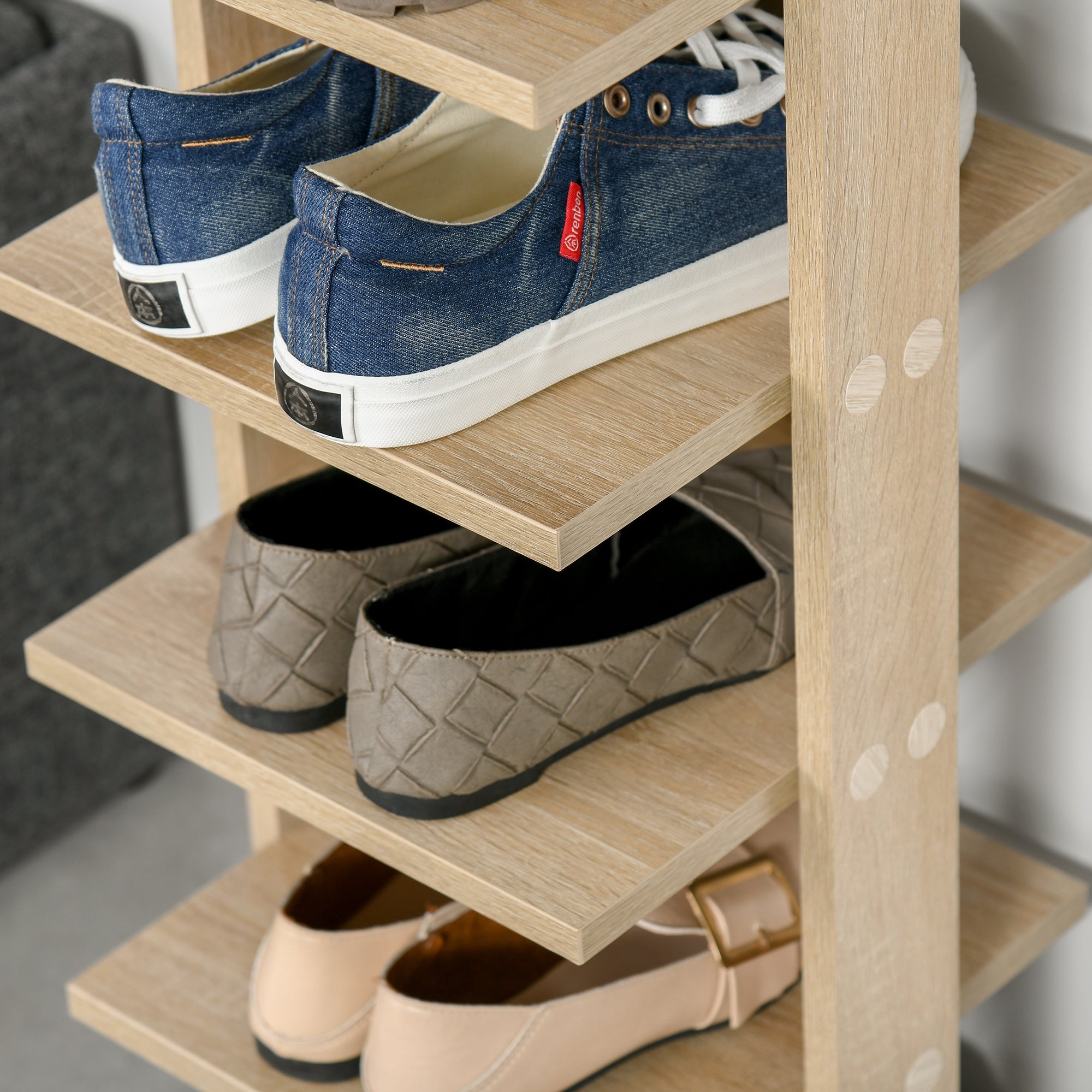 HOMCOM 7 Tier Shoe Rack Organizer Storage Shelf Wooden Display Cabinet for Entryway Living Room Bedroom Oak 