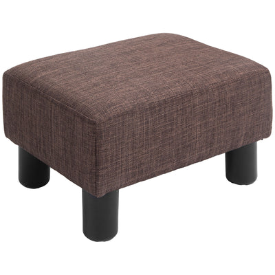 HOMCOM Linen Fabric Footstool Ottoman Cube with 4 Plastic Legs, Brown 
