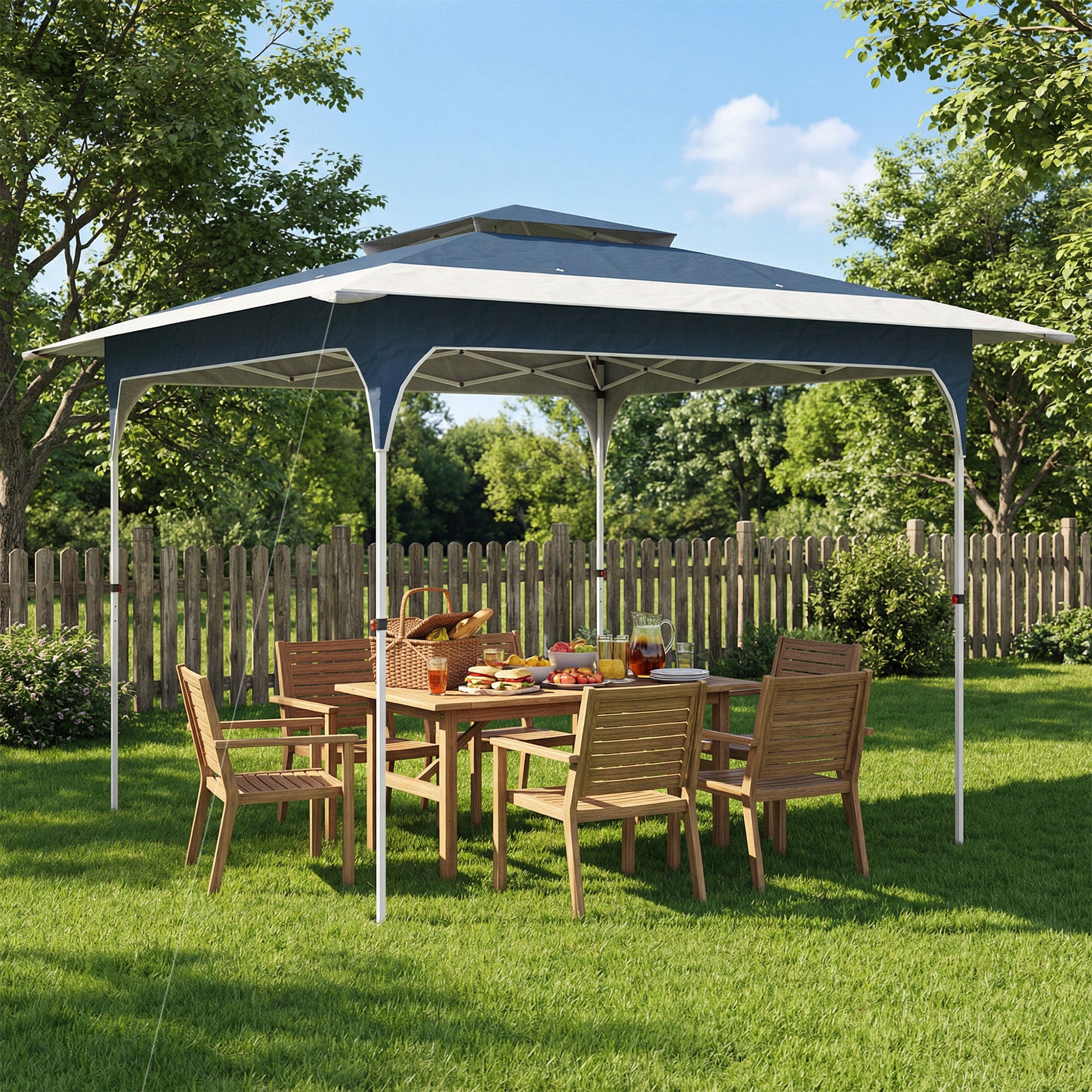 Outsunny 3.5 x 3.5 m Pop Up Gazebo with One-Push Setup, UPF50+ Double Tier Garden Party Tent Marquee with Carry Bag, Blue 