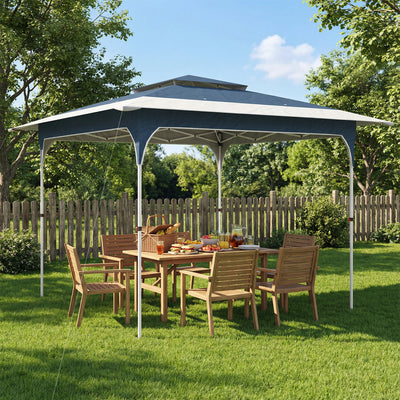 Outsunny 3.5 x 3.5 m Pop Up Gazebo with One-Push Setup, UPF50+ Double Tier Garden Party Tent Marquee with Carry Bag, Blue 