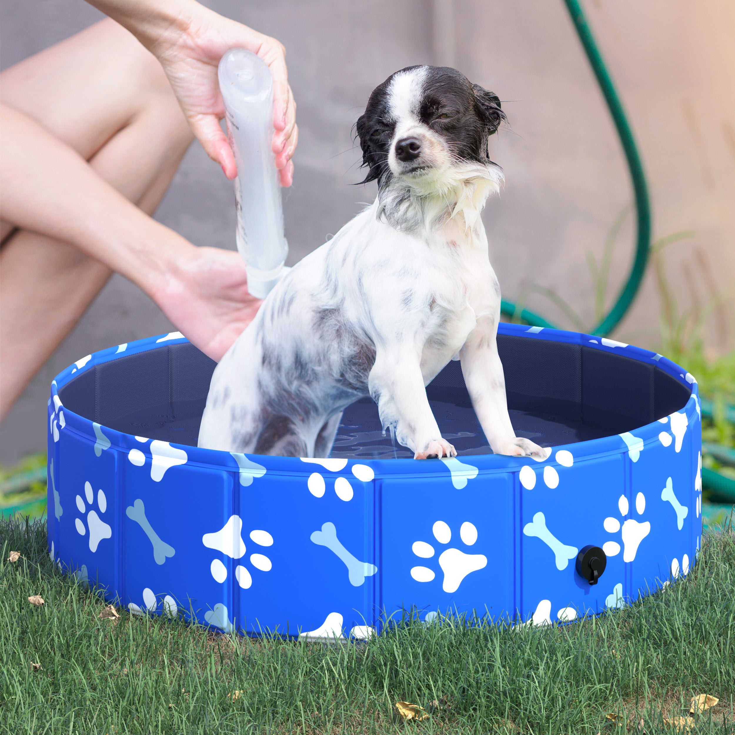 PawHut Foldable Dog Paddling Pool Pet Cat Swimming Pool Indoor/Outdoor Collapsible Bathing Tub Shower Tub Puppy Φ80 × 20H cm S Sized 